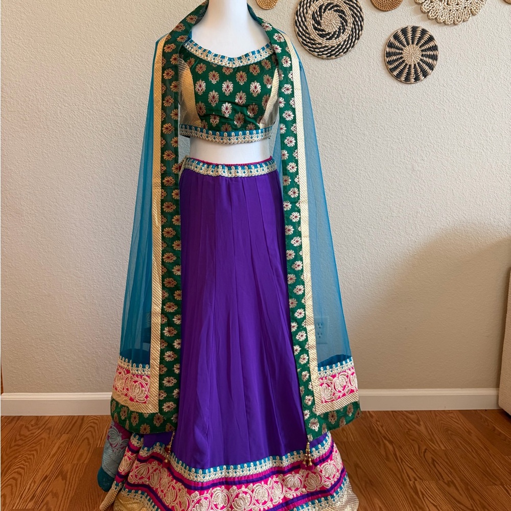 Elegant Purple and Green Women's Skirt Set -Lehenga Indian clothes
